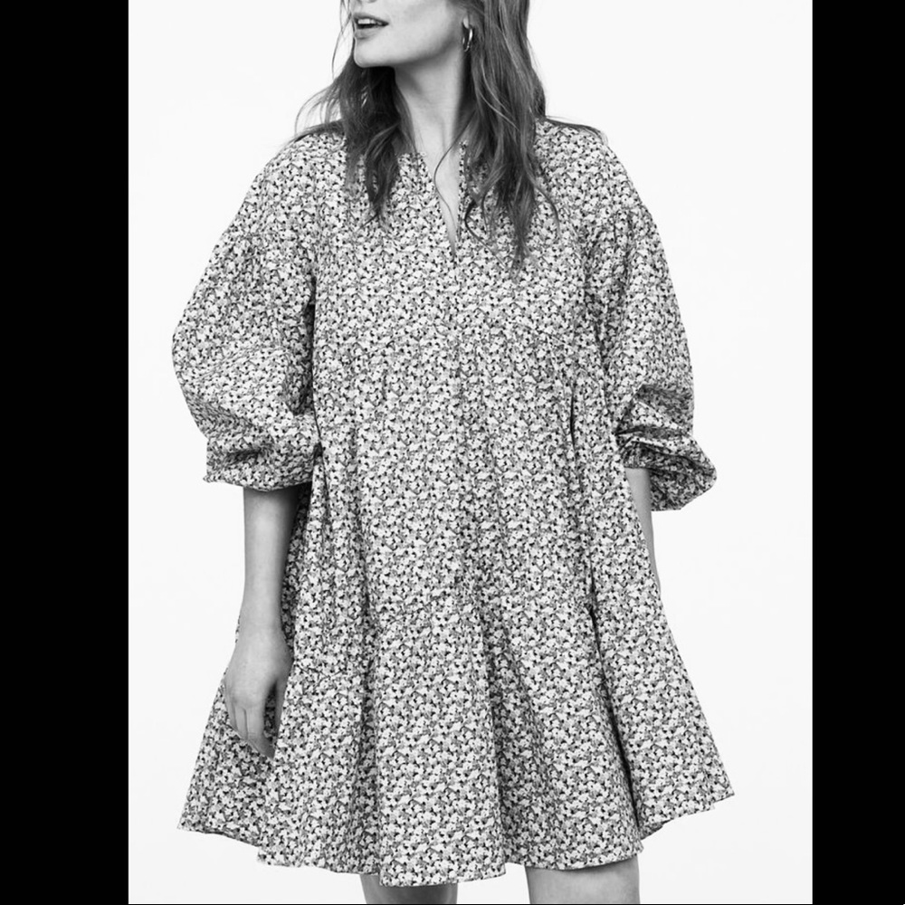 H&M Long Puffsleeve Floral Mini Dress